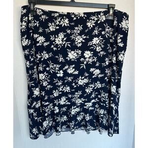 American Living Navy Blue‎ White Floral Skirt with Ruffle Hem Sz XL